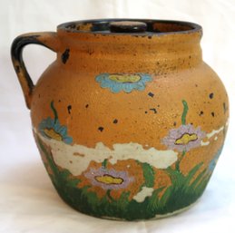 Vtg Terra Cotta Pottery Hand Painted W/lid