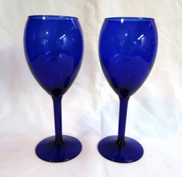 Set Of 2 Cobalt Blue Wine Glasses