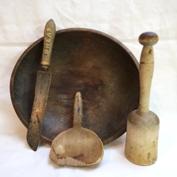 Set Of Antique Wooden Kitchen Items
