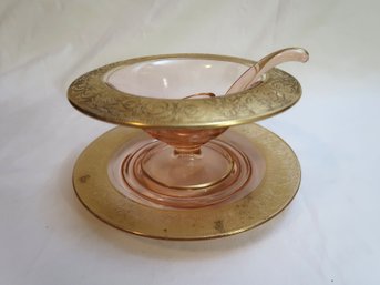 Tiffin Depression Pink Franciscan Gold Encrusted Mayo Compote