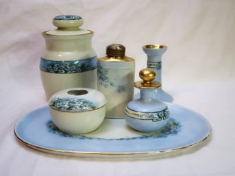 Porcelain Set Of  Six Dresser Set Blue & White Flowers