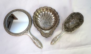 Vintage Art Nouveau Silver Plated Vanity Set