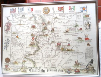 One-of-a-kind Hand Drawn/painted Historama Map Of Colorado The Centennial State