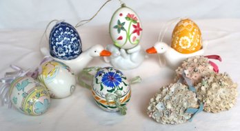 Set Of 9 Decorative Easter Eggs & Egg Cups