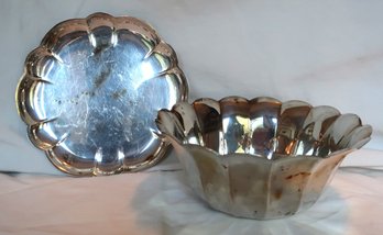 2 Silverplate Scalloped Edge Dishes