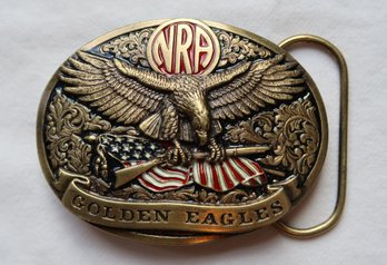 NRA Red Logo Golden Eagles Brass Belt Buckle
