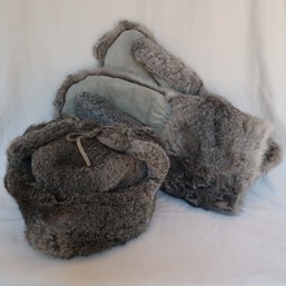 Rabbit Fur Mittens And Hat