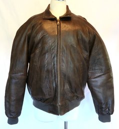Brown Leather Bomber Jacket