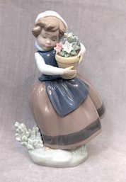 Lladro #5223 'Spring Is Here' 1983 Girl With Basket Of Flowers