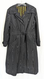 Vintage Trench Coat Black Moires Fabric, Water Ripple Effect