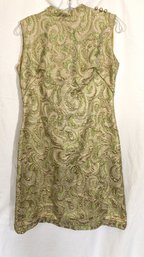 Gold & Green Brocade Sheath Party Dress, Vintage