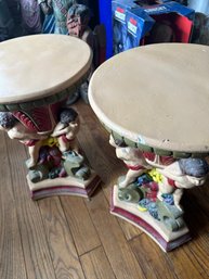 Pair If Heavy Cast Cherub Tables