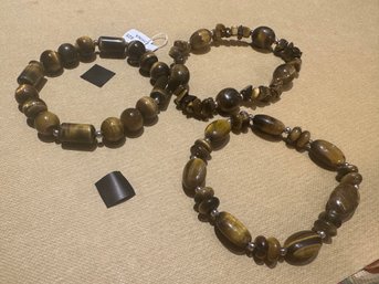 Lot Of 3 QVC Tiger Eye And Sterling Stretch Bracelets