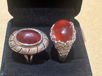 Two Large Sterling Carnelian Rings
