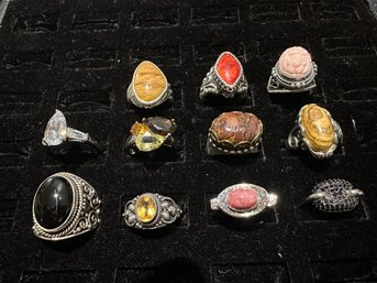 Amazing Sterling Gemstone Ring Lot Jasper Coral