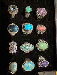 Beautiful Lot Of 12 Sterling QVC Gemstone Rings
