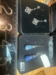 4 Pair Of Sterling Silver Earrings Lapis