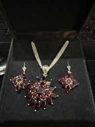 Sterling QVC Garnet Necklace Earrings Set