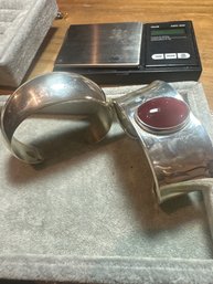 Two Heavy Sterling Mexican Cuff Bracelets