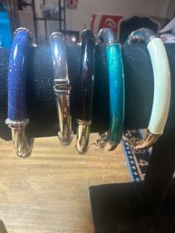 Lot Of 5 Sterling And Enamel Cuff Bracelets