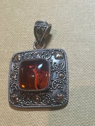 Indonesian Amber Sterling 18k Gold Pendant