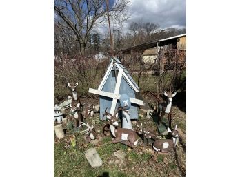 Large Group Lot Of Cast Concrete Deer