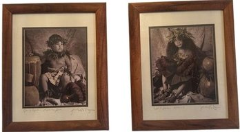(Two) 1993 Framed Art Sketch, Signed By Artist 16.5x13.5in