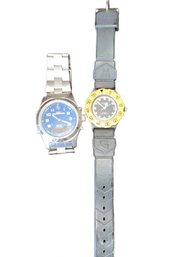 Two Mens Wristwatches With Stainless Steel And Rubber Straps. Untested.