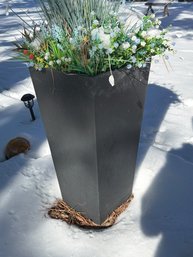 Tall Black Tapered Planter With Artificial Greenery