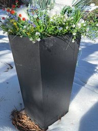 Black Tapered Rectangular Planter With Decorative Foliage