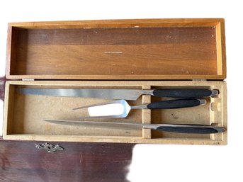 Carving Knife Set With Fork And Sharpening Tool In Wooden Box