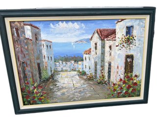 Framed Mediterranean Landscape Oil Painting On Canvas