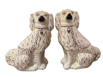 Ceramic Seated Spaniel Figurines With Chain Details