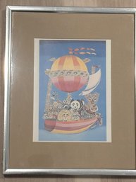Framed Artwork Depicting Animal Balloon Vessel By Unknown Artist