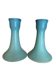 Van Briggle Colorado Springs Turquoise Glazed Candlesticks