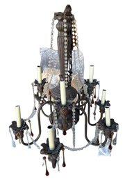 Bronze And Crystal 6-Light Chandelier With Candle-Style Holders And Additional Shades