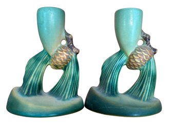 Roseville 1133 Pinecone Candlesticks