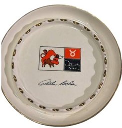 Mid-Century Modern Zodiac (Taurus) Collectors Plate Signed By Gretchen Kellam