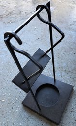 Black Metal Towel Or Sponge Stand With Circular Base And Shelf