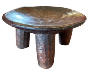 Hand-Carved Wooden Stool With Tripod Design