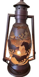 Metal Lantern-Style Electric Lamp With Horse Silhouette Design