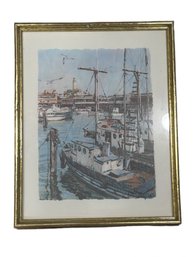 Framed 1965 Doris Dancy Harbor Scene Print