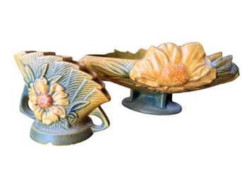 Roseville Pottery USA '410' Sunflower Vase And Bowl Set