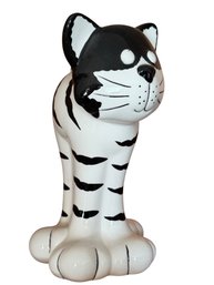 Hand-Painted Black And White Ceramic Cat Figurine, 8-Inch