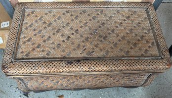 Rectangular Woven Rattan Trunk With Hinged Lid