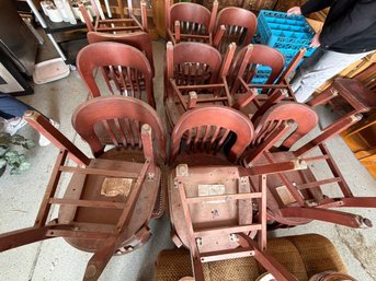 Wooden Slat-Back Chairs With Upholstered Seats
