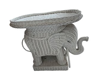 White Wicker Elephant-Shaped Table With Oval Top