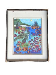 Framed Print Of Sea Turtle Artwork Signed By Artist, 17 X 14 Inches