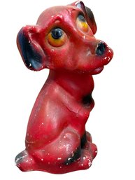 Red Chalkware Dog Figurine With Painted Features