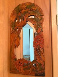 Carved Wood Tropical-Themed Wall Mirror